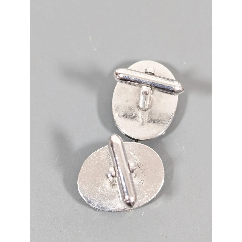 Vintage Swank Hematite Cameo‎ Cufflinks Silver Tone Gray Stone Bullet Back